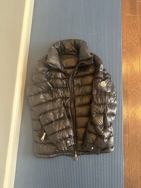 Moncler Shiny Black Light Weight Puffer Jacket with Sleeve Logo